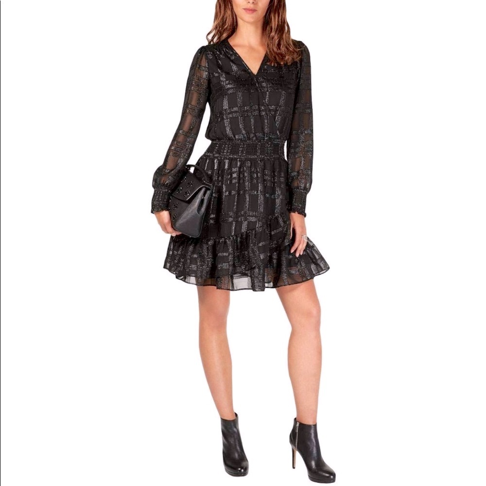 Michael Kors Womens Smocked Waist Ruffled Dress